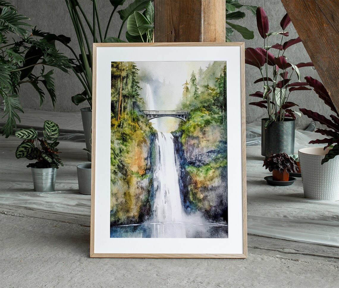 Multnomah Falls Watercolor Art Print, Oregon Landscape - Image 4