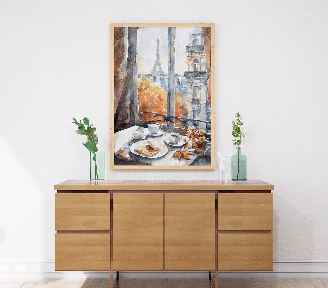 Paris Breakfast Window Eiffel Tower View Coffee Watercolor Art Poster - Image 5