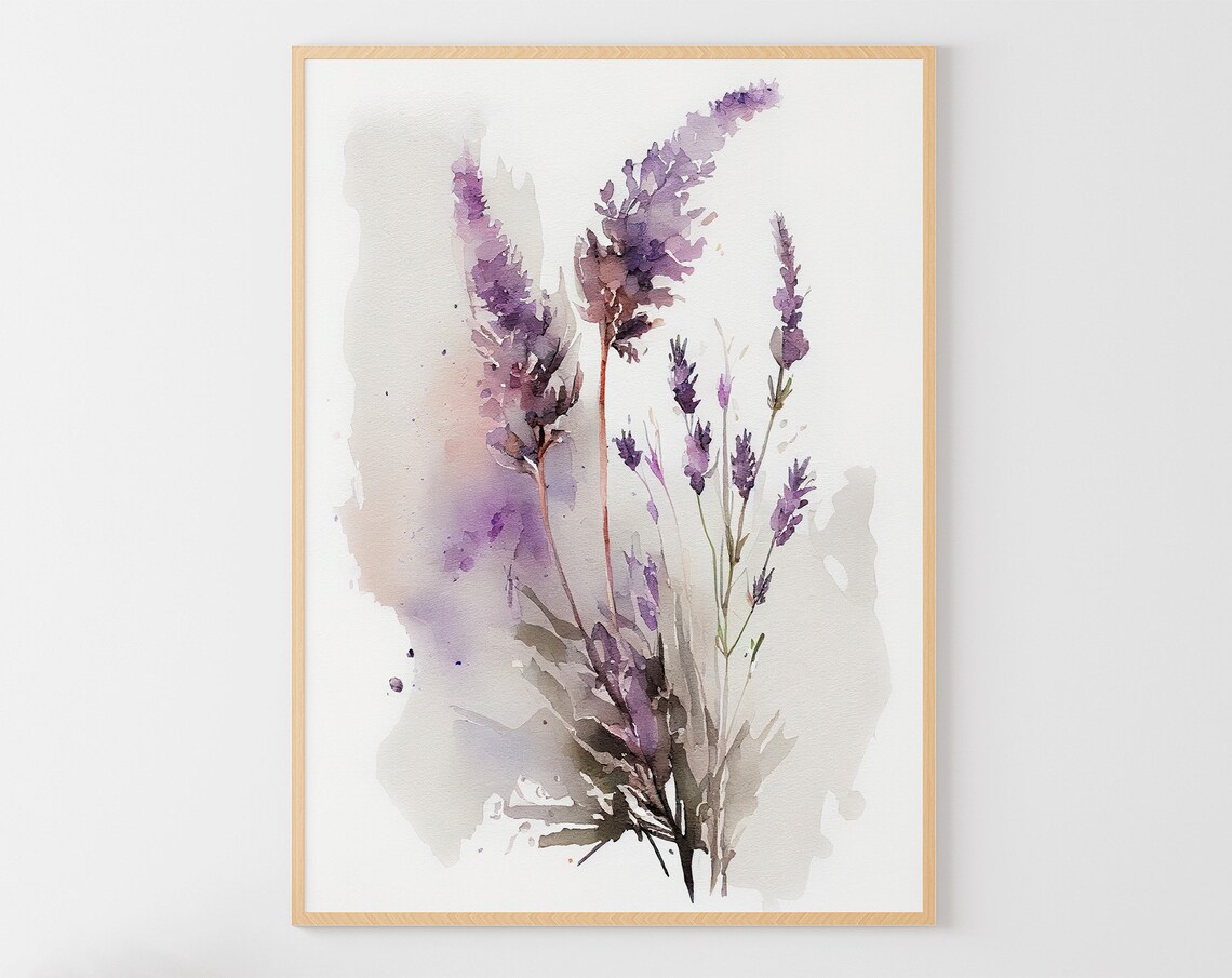 Lavender Watercolor Wildflowers, Neutral Floral Art Print