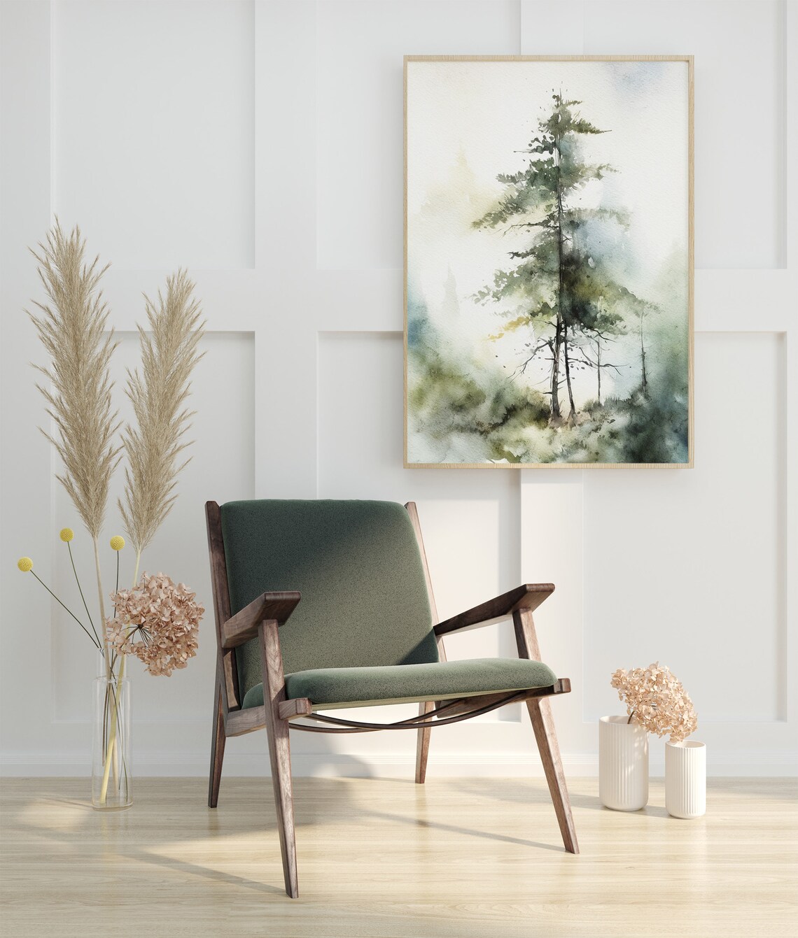 Pine Tree Watercolor Misty Forest Landscape Art Print - Image 5