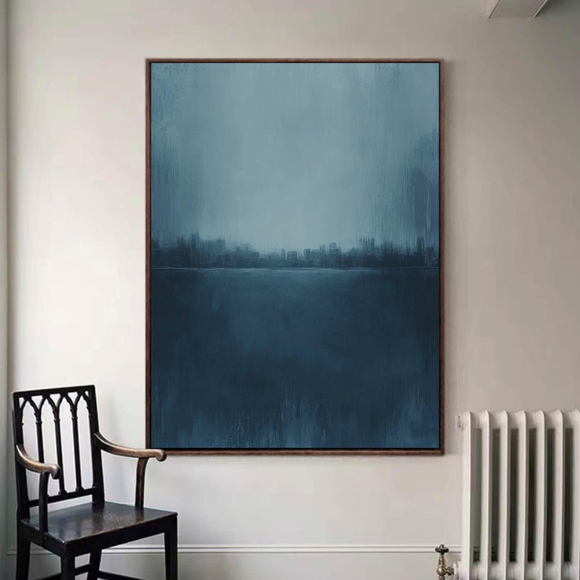 Soft Blue Abstract Minimalist Seascape Painting Calm Texture Wall Art