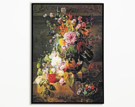 Dark Floral Poster Wall Art Wildflower Print Moody Print Black Botanical Vintage Botanical Flower Artwork Trendy Print