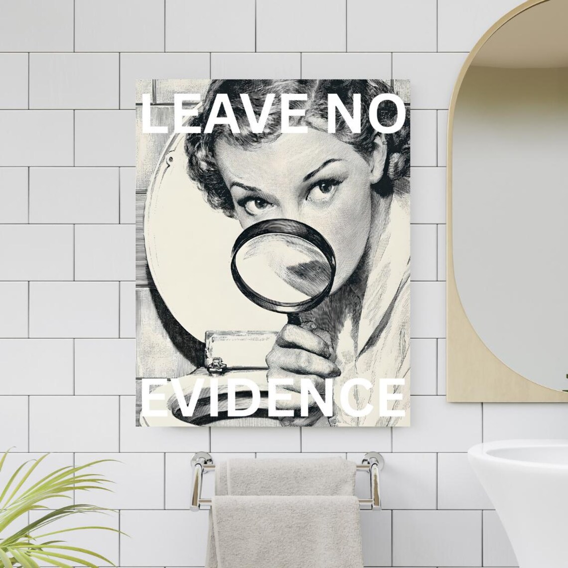 Funny Bathroom Art Vintage Woman Leave No Evidence Print