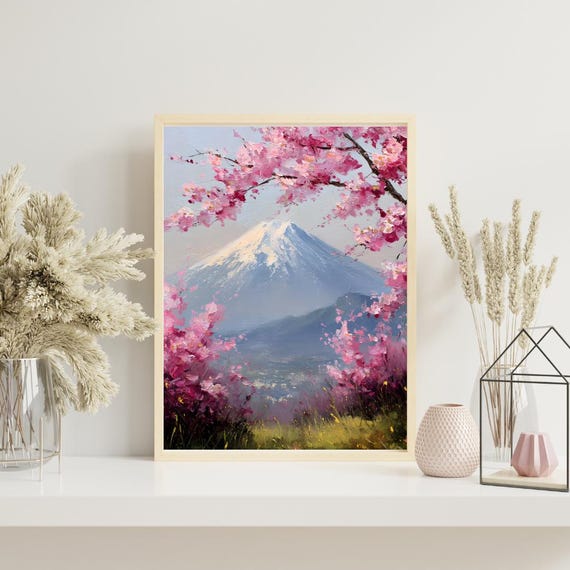 Mount Fuji Cherry Blossom Art Print Dreamy Japanese Landscape