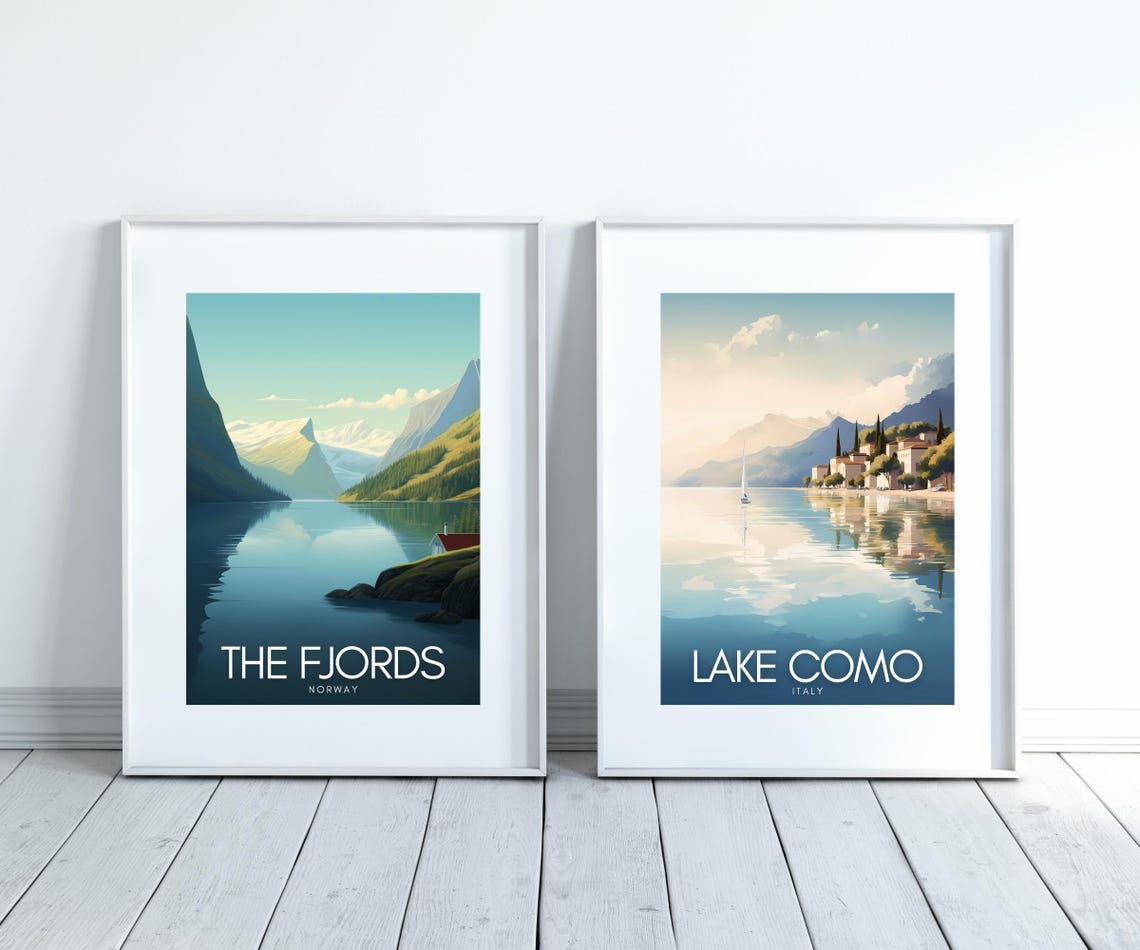 Norway Fjords Calm Mirror Lake and Mountain Peaks Travel Poster Art - Image 3