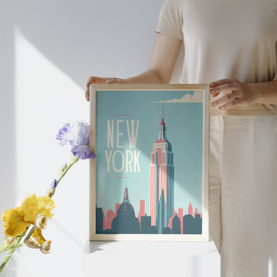 New York City Empire State Building Skyline Retro Travel Poster - Image 3