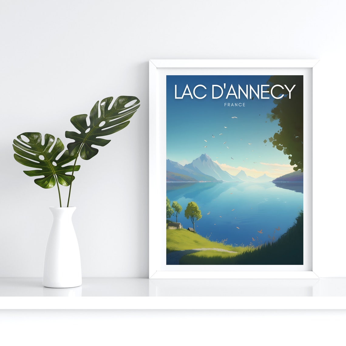 Lac d'Annecy France Turquoise Lake Mountain Shore Birds Poster - Image 5