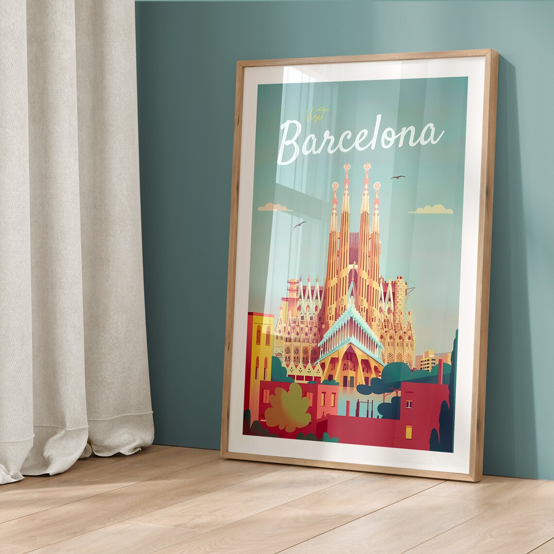 Visit Barcelona Spain Sagrada Familia Golden Light Travel Poster - Image 5