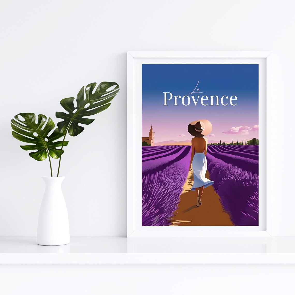 La Provence France Woman In Sunhat Walking Lavender Field Poster - Image 4