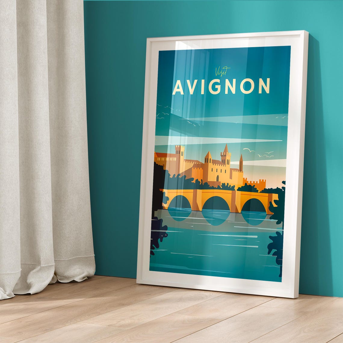 Avignon France Pont Bridge Papal Palace River View Travel Poster - Image 5