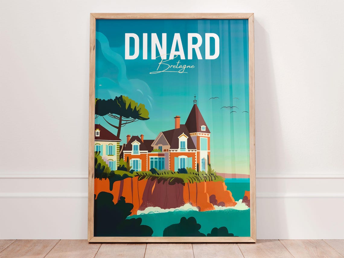 Dinard Bretagne Seaside Villas on Emerald Cliffs Travel Poster