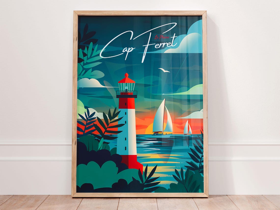 Cap Ferret Poster France Wall Art City Prints Cap Ferret Lighthouse French Gift Bassin Darcachon Travel Poster Coastal Wall Art