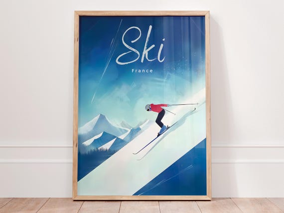 Ski France Poster Vintage Ski Art French Alps Wall Art Winter Sports Decor Skiing Print Mountain Landscape Art Gift For Skiers