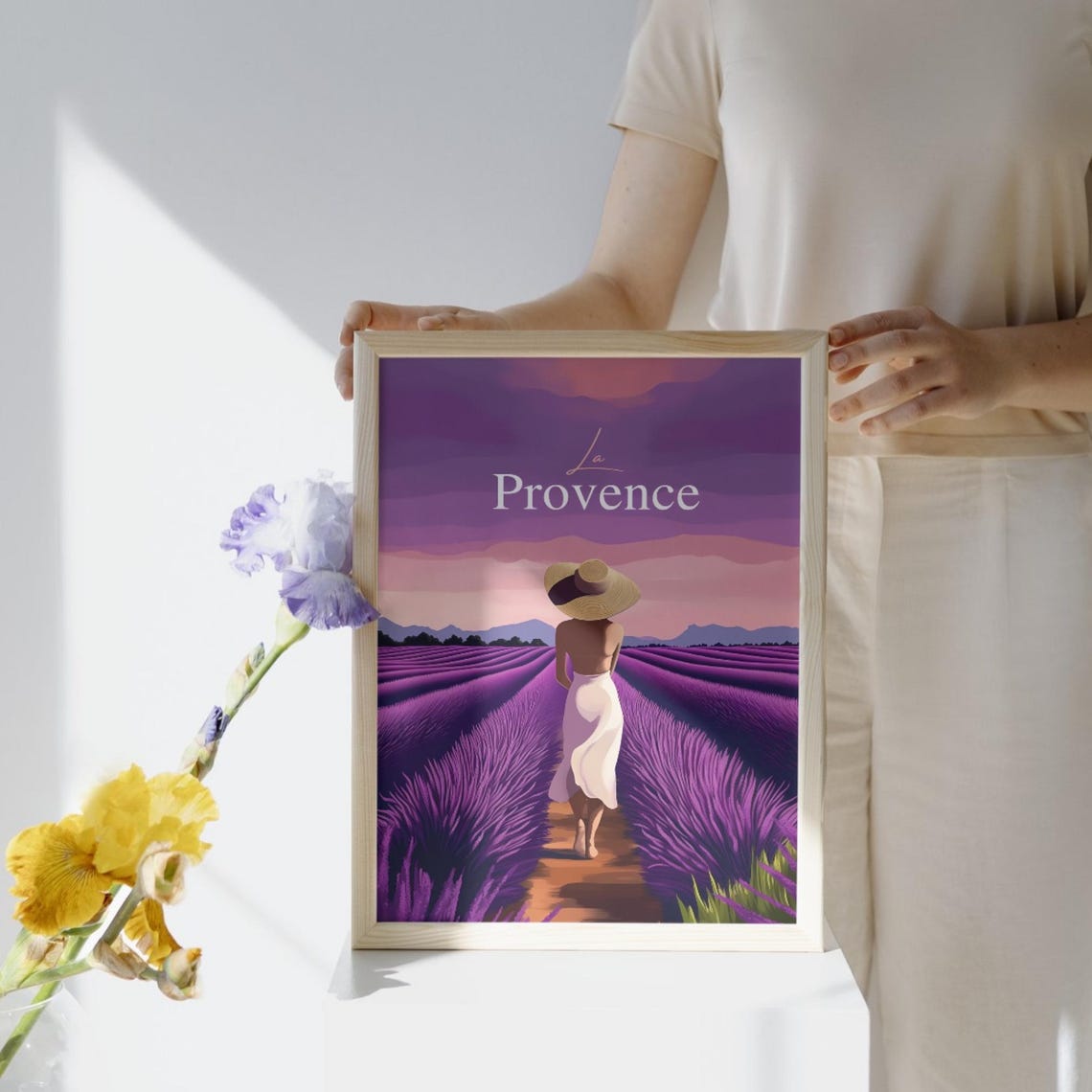 La Provence France Woman Strolling Lavender Fields Dusk Poster - Image 3