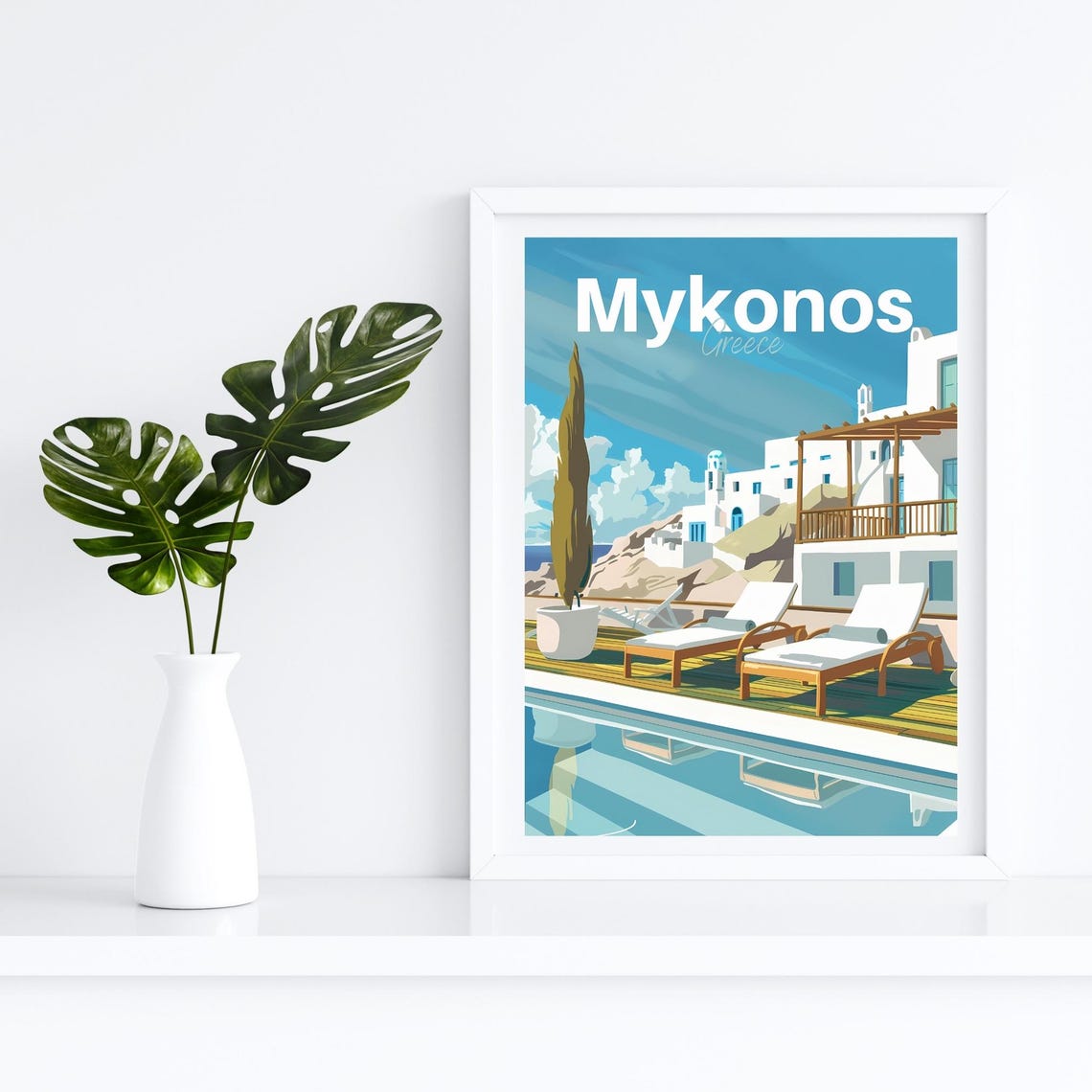 Mykonos Greece Poolside Loungers Whitewashed Houses Travel Poster - Image 4