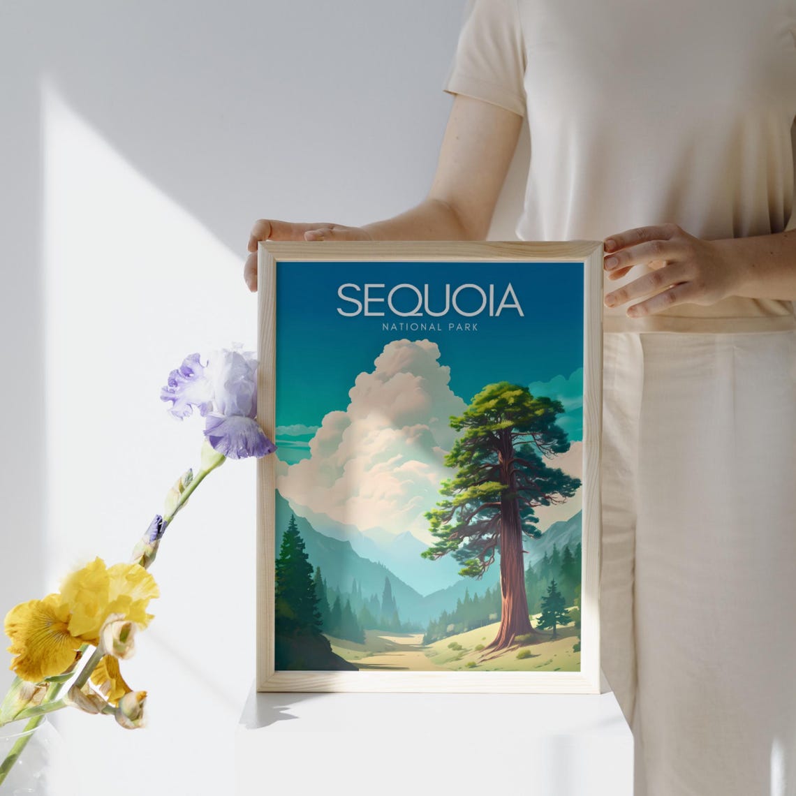 Sequoia National Park Poster with Giant Redwood Tree and Mountains - Image 3