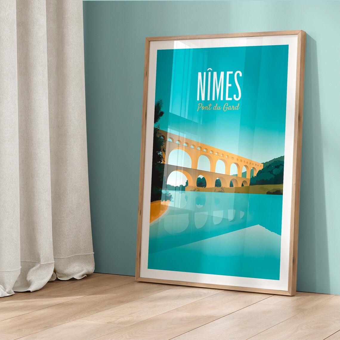Nimes Pont du Gard Roman Aqueduct France Golden Travel Poster - Image 5