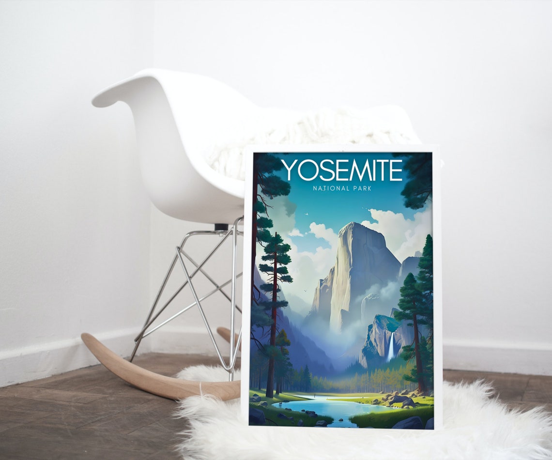 Yosemite National Park Granite Cliffs and Waterfall Travel Poster - Image 3