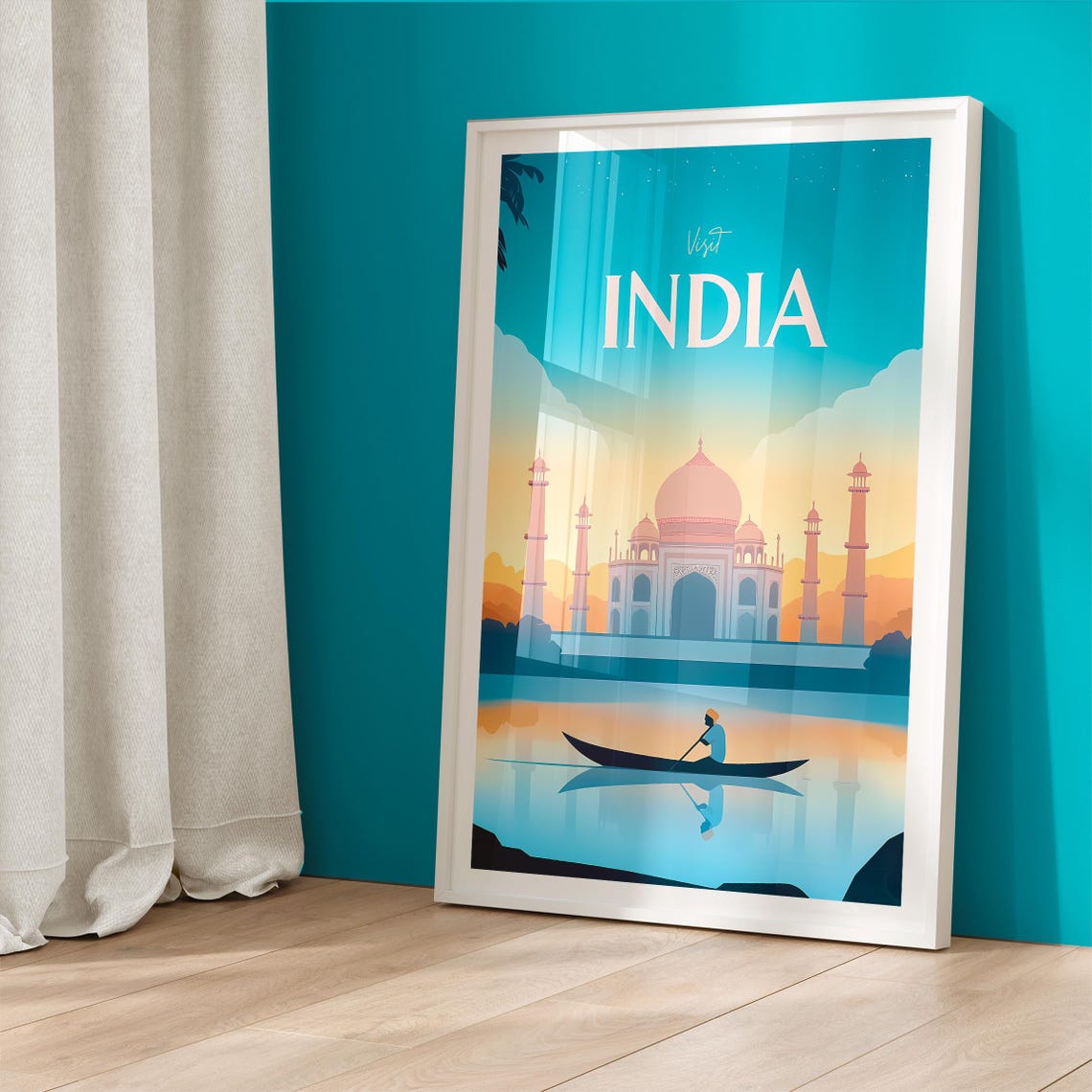 Visit India Taj Mahal Sunset with Boat Minimalist Travel Poster - Image 5