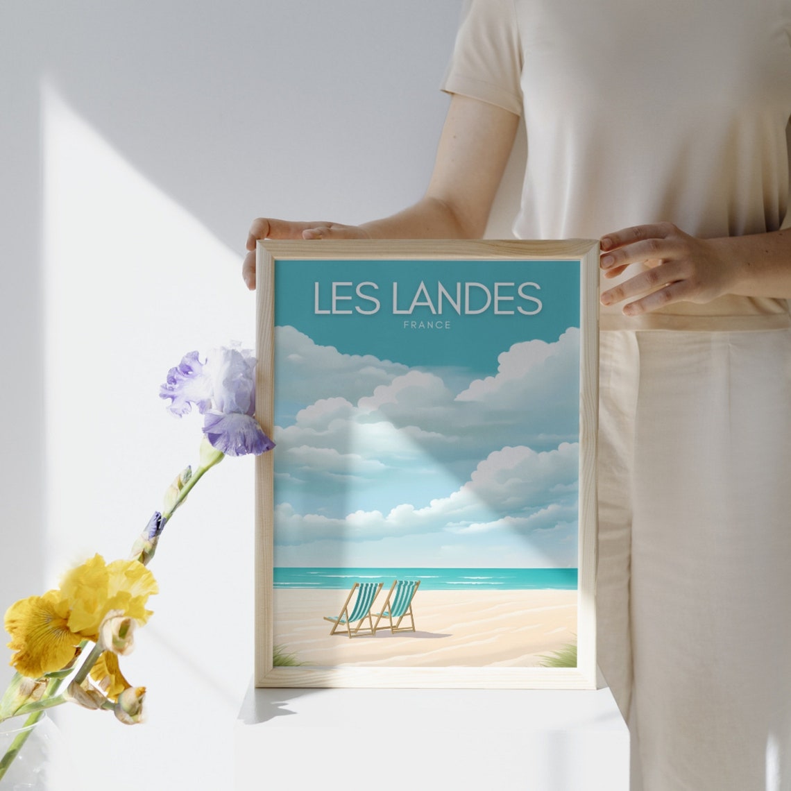 Les Landes France Beach Poster with Deck Chairs on Golden Sandy Shores - Image 3