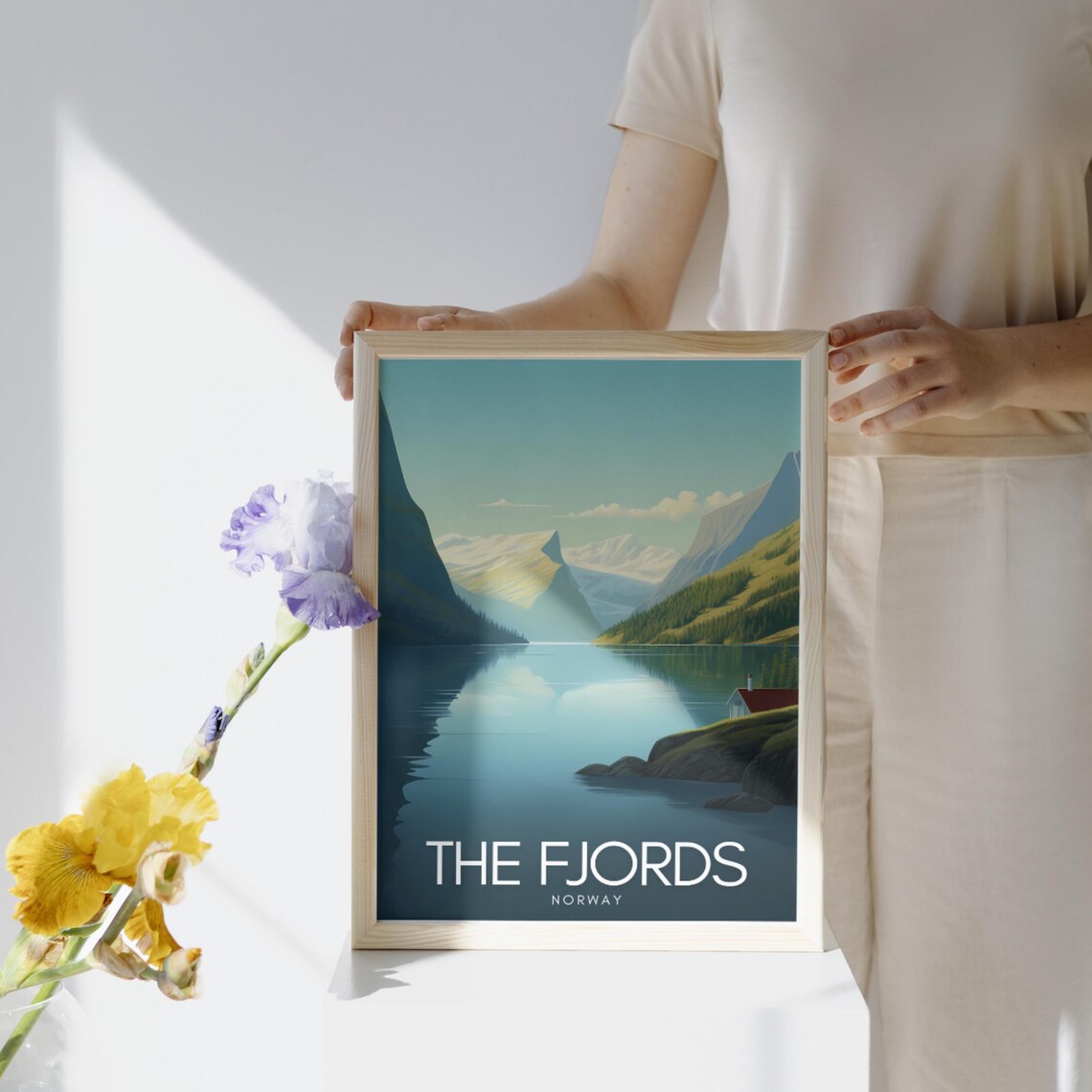 Norway Fjords Calm Mirror Lake and Mountain Peaks Travel Poster Art - Image 2