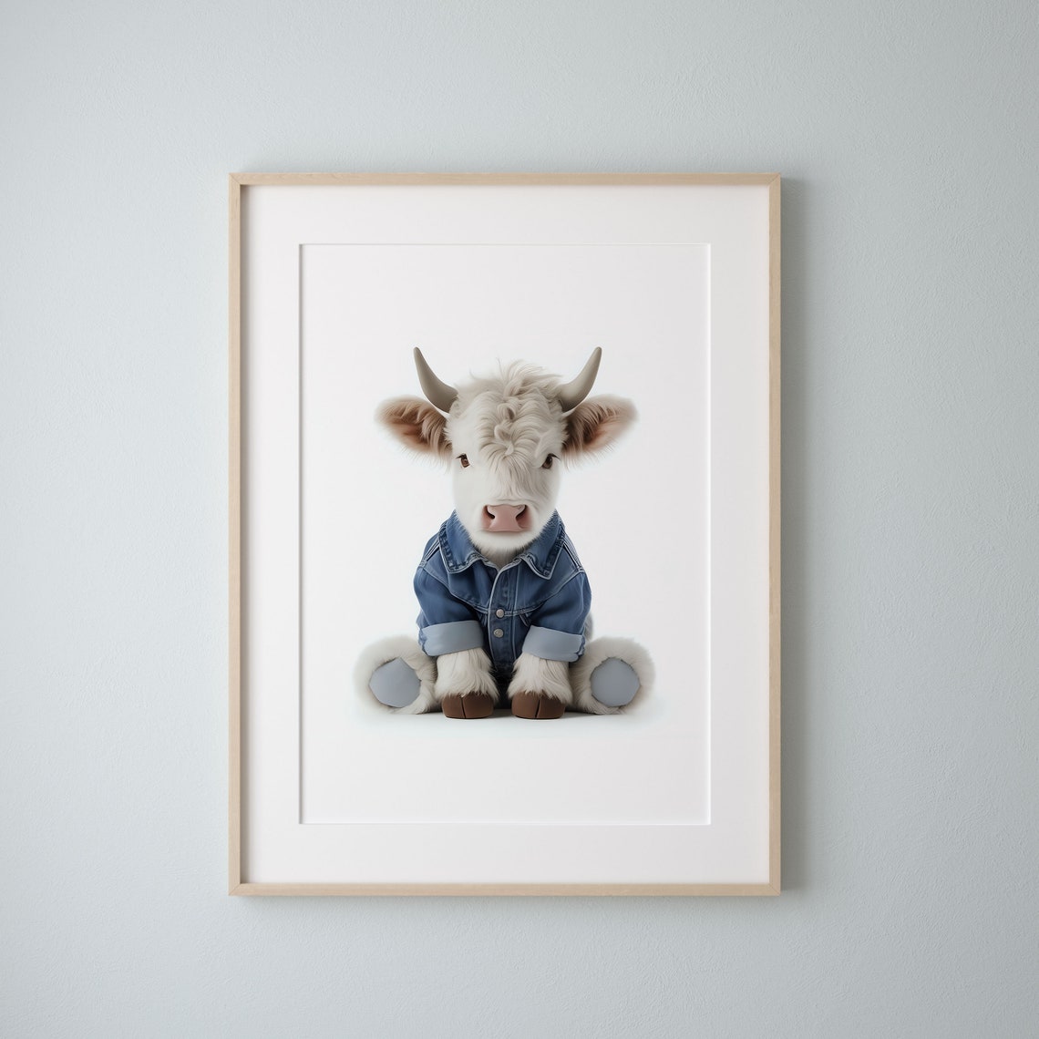 Cute Baby Cow Calf in Denim Jacket Sweet Nursery Animal Poster - Image 3