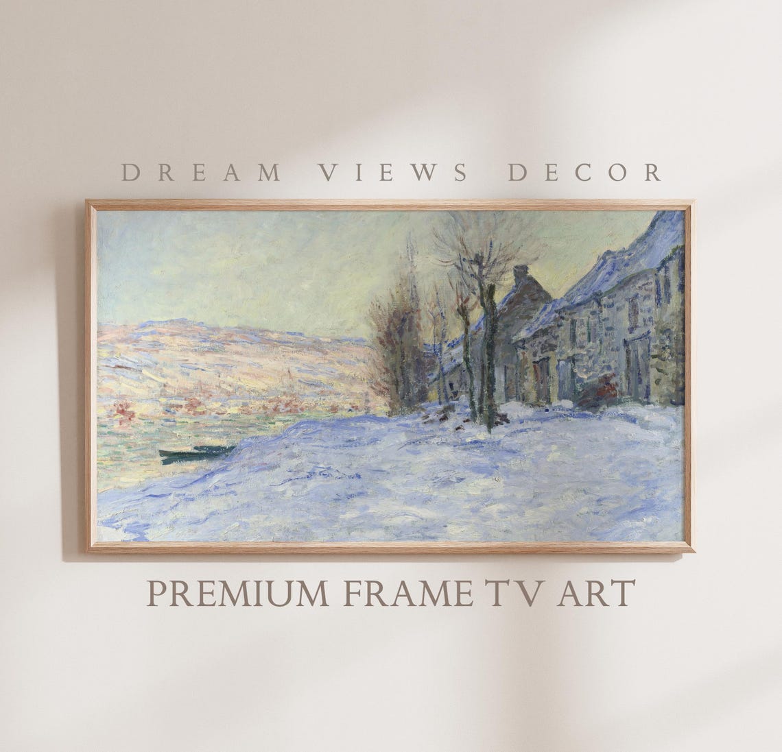 Frame Tv Art Vintage Winter Landscape Oil Painting Village Rustic Winter Holiday Christmas Farmhouse Decor Winter Landscape Tv Art