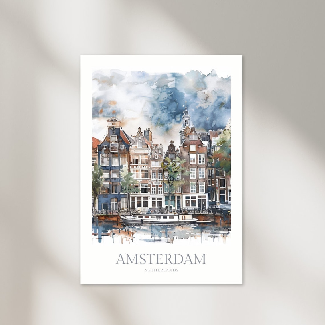 Amsterdam Watercolor Travel Poster, Netherlands Wall Art