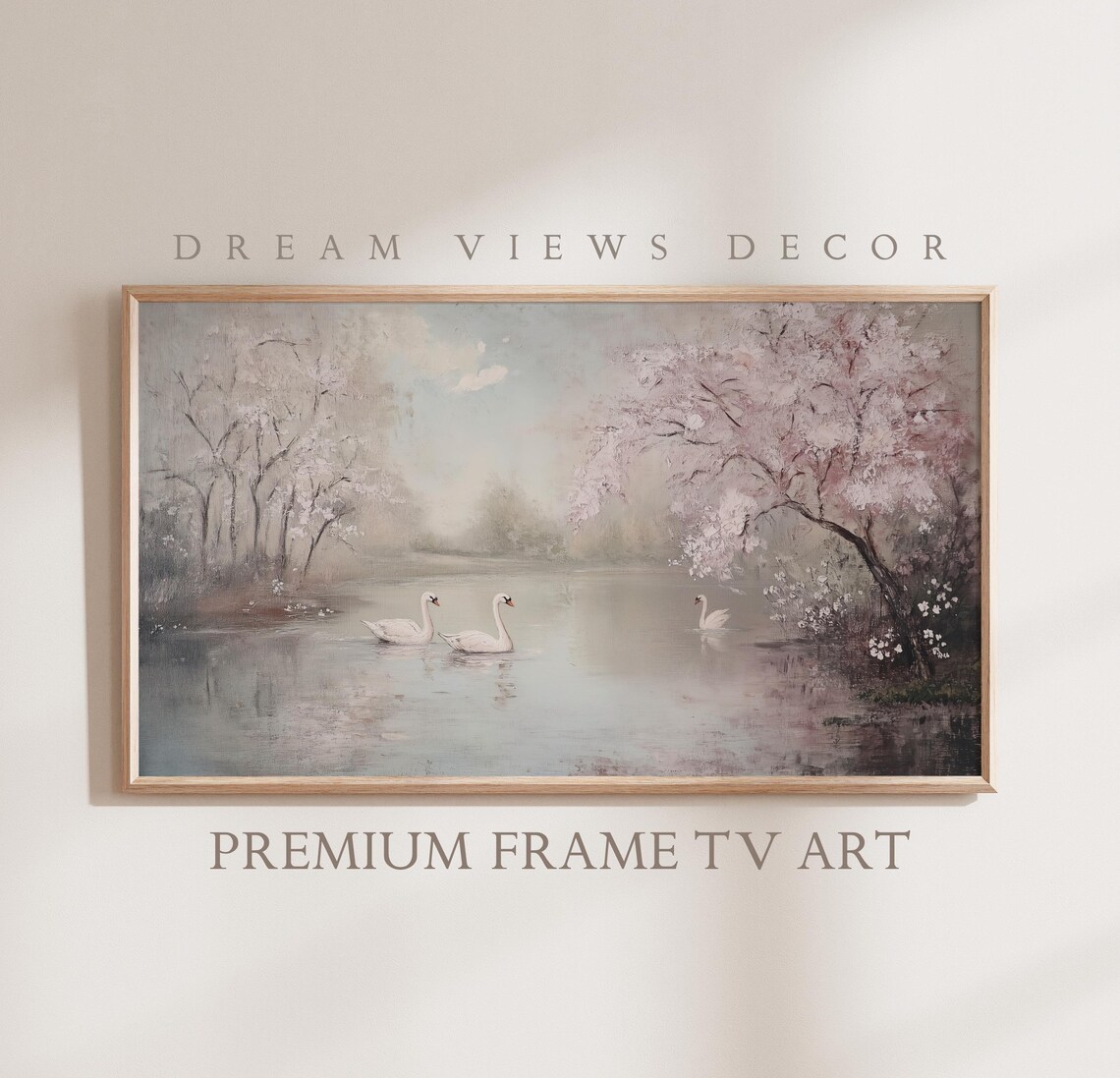 Spring Swan Illustration, Vintage Oil Painting Print