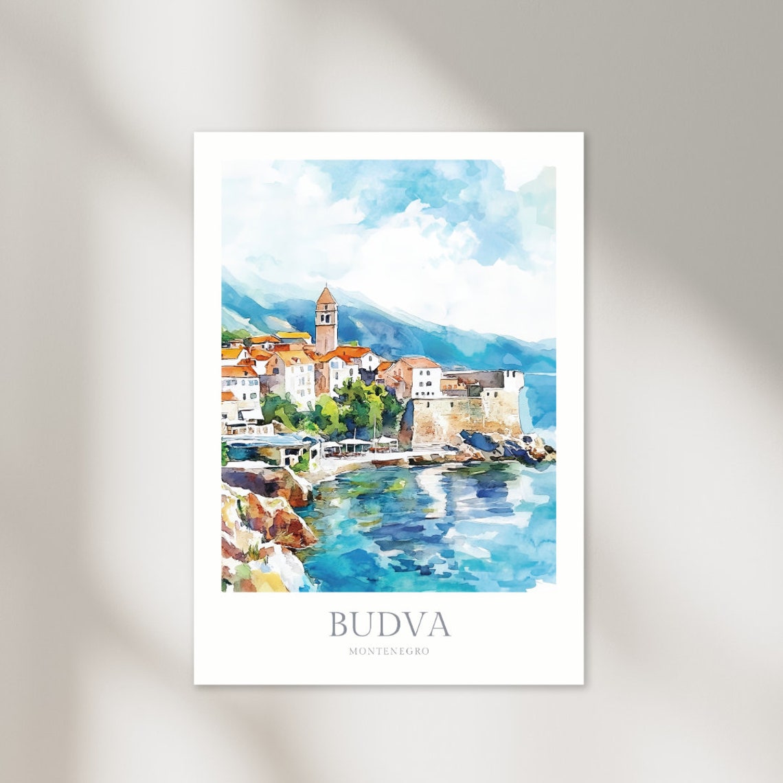 Budva Montenegro Watercolor Old Town Citadel Adriatic Seaside Poster