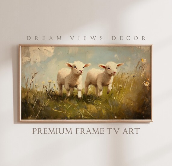 Easter Frame Tv Art Neutral Oil Painting Moody Easter Decor Easter Lambs Spring Frame Tv Art Antique Cottagecore Decor