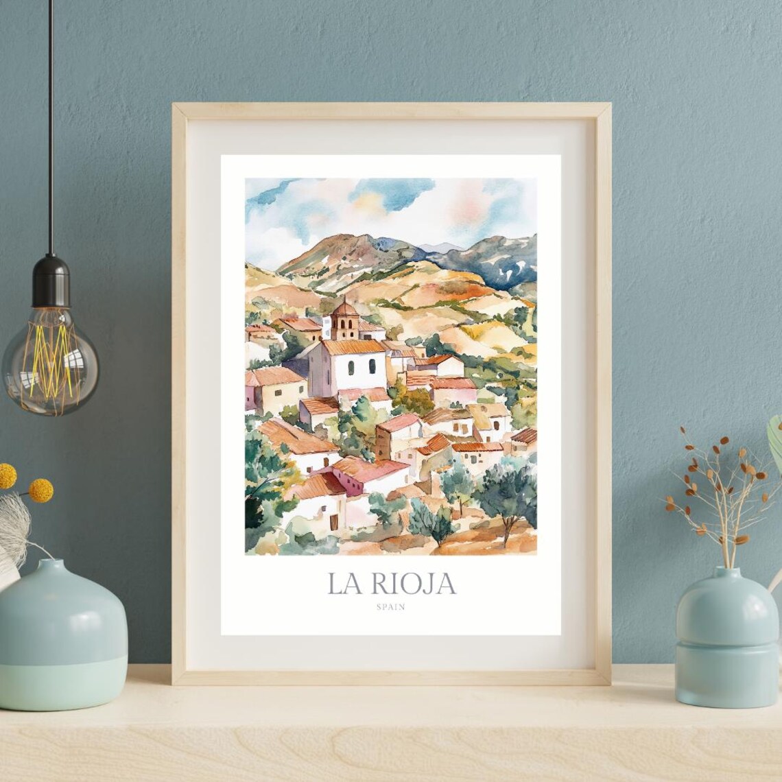 La Rioja Spain Hilltop Village Church Watercolor Travel Poster - Image 2