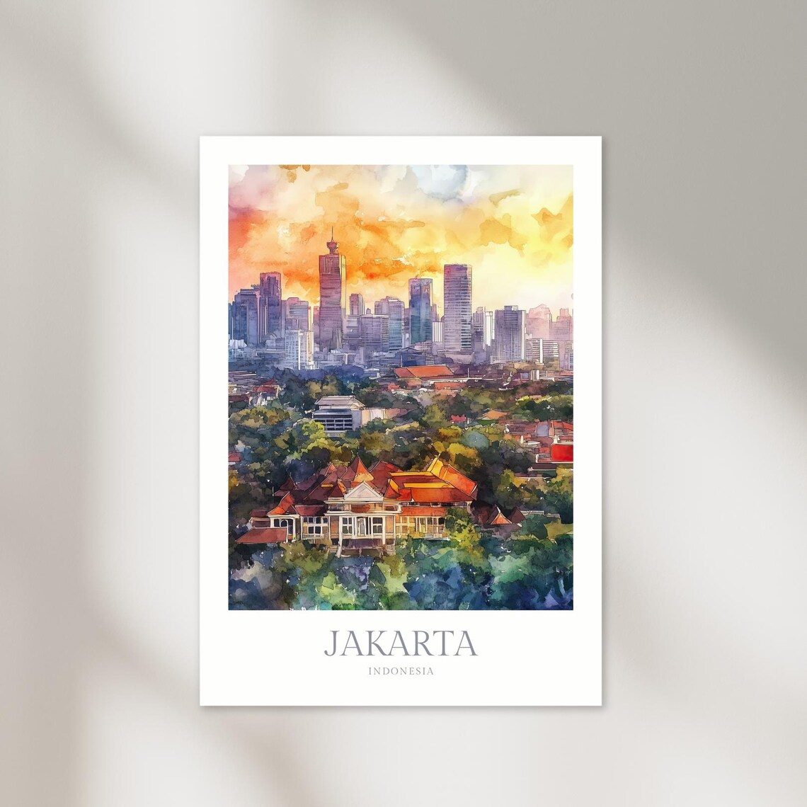 Jakarta, Indonesia Watercolor Travel Poster