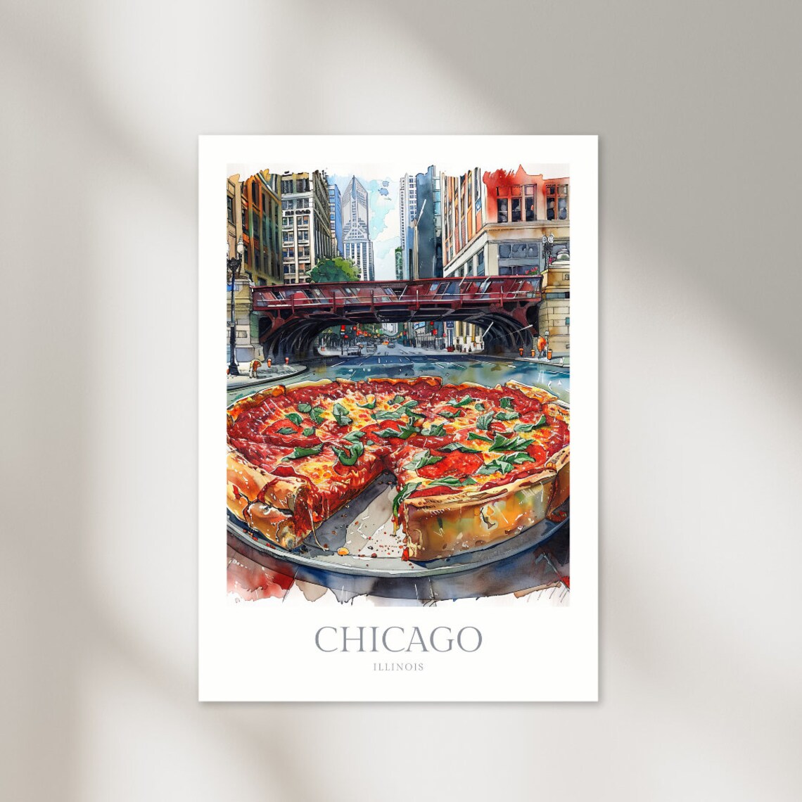 Chicago Illinois Watercolor Poster, Home Decor Art Print
