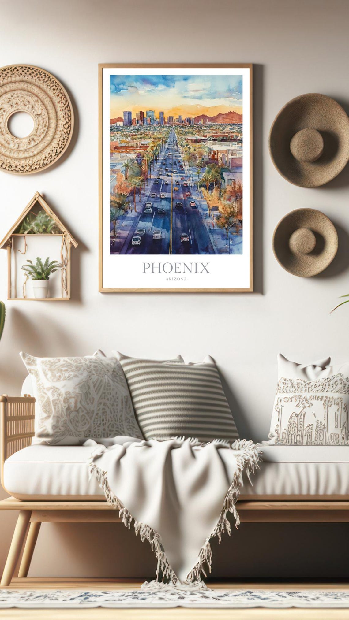Phoenix Arizona Watercolor Downtown Skyline Desert City Poster - Image 2