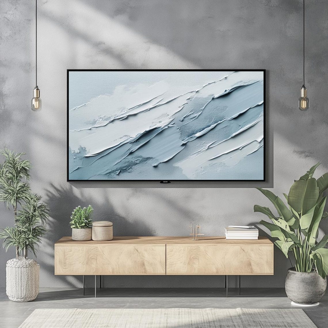 Pale Blue Abstract Brushstroke Waves Minimalist Calm Wall Art - Image 2