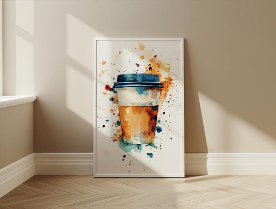 Take Away Coffee Watercolor Painting Wall Art Home Decor Poster Print Cocktail Poster Wall Art Print Gift