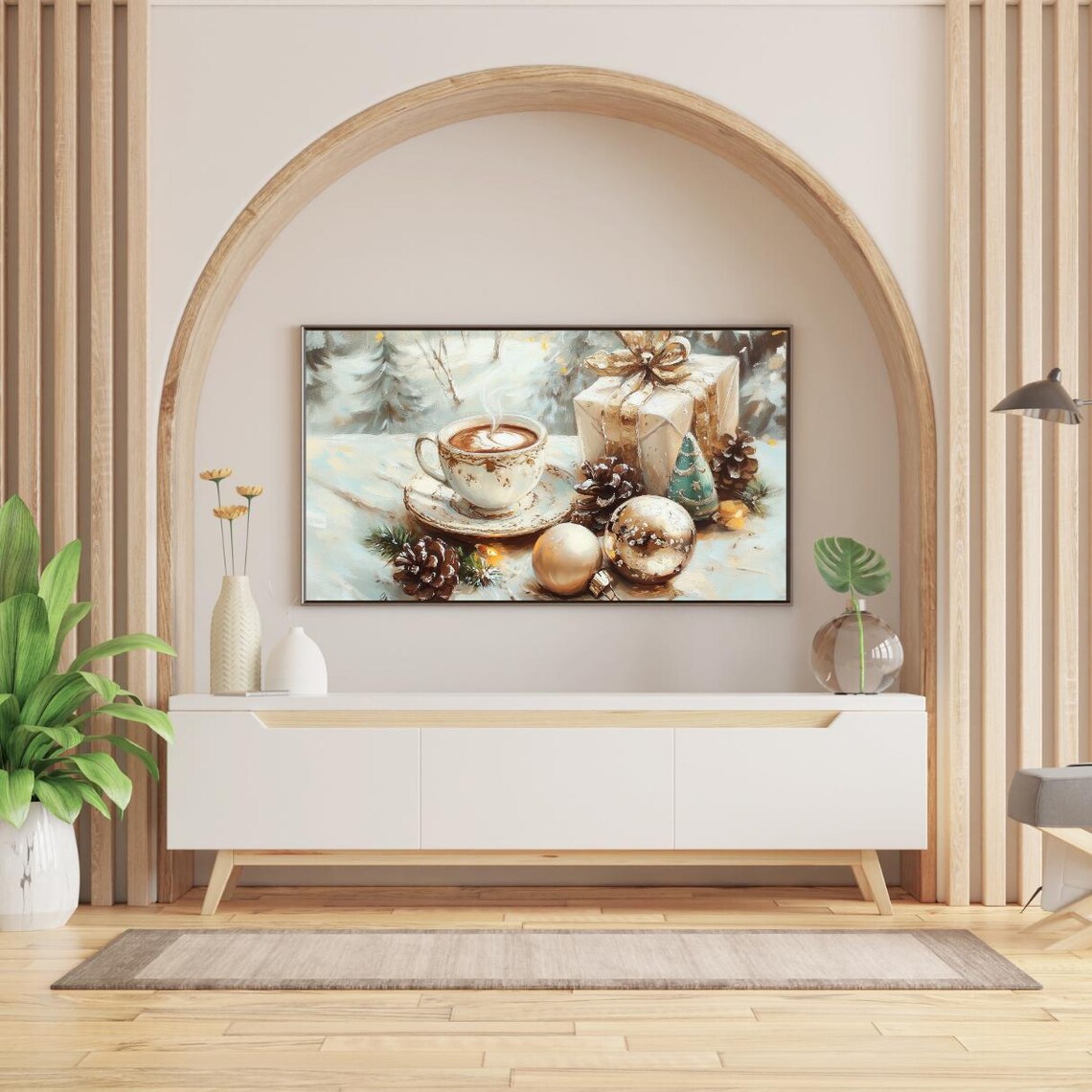 Vintage Christmas Coffee and Gifts Still Life Frame TV Wall Art - Image 2