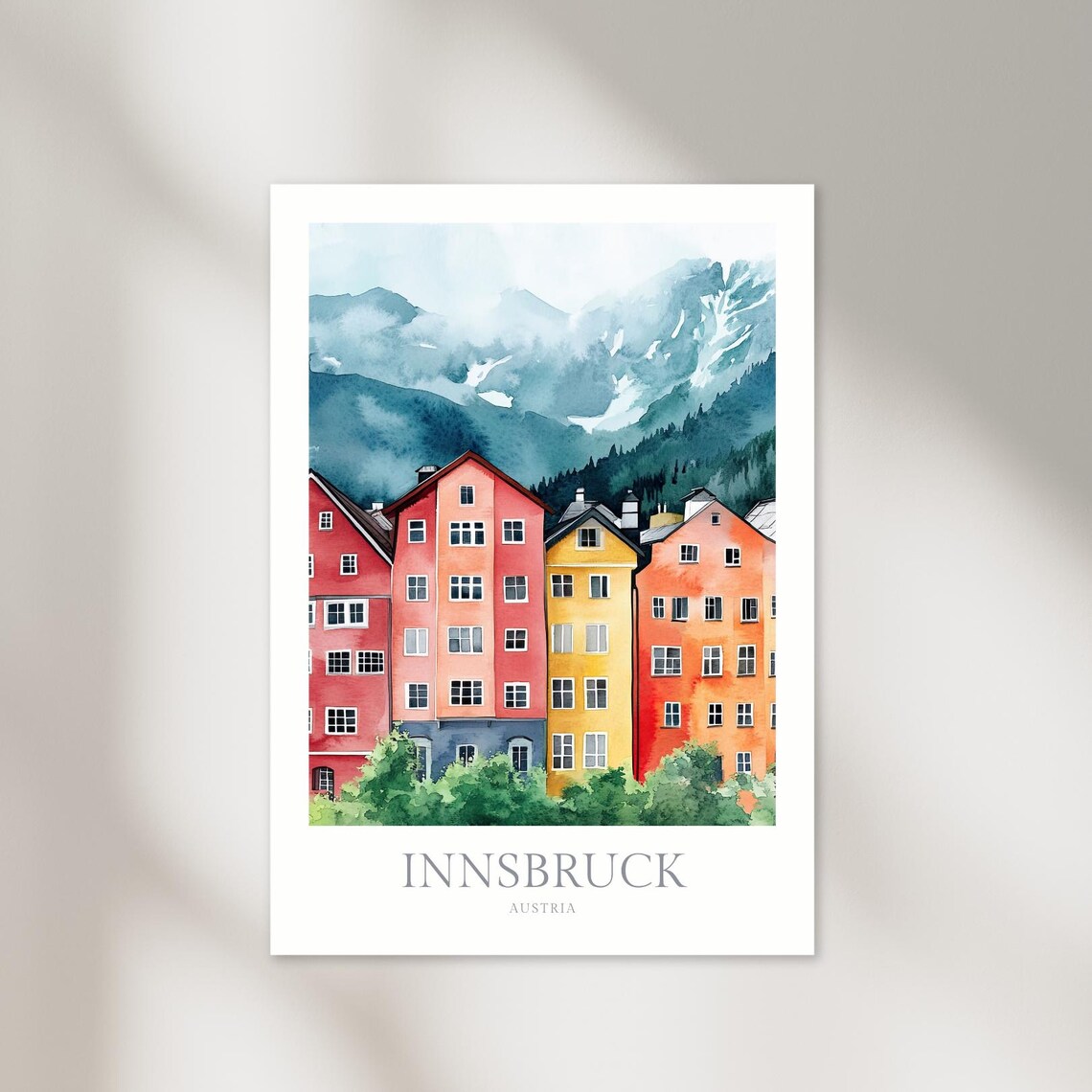 Innsbruck Austria Watercolor Colorful Old Town Alps Travel Poster