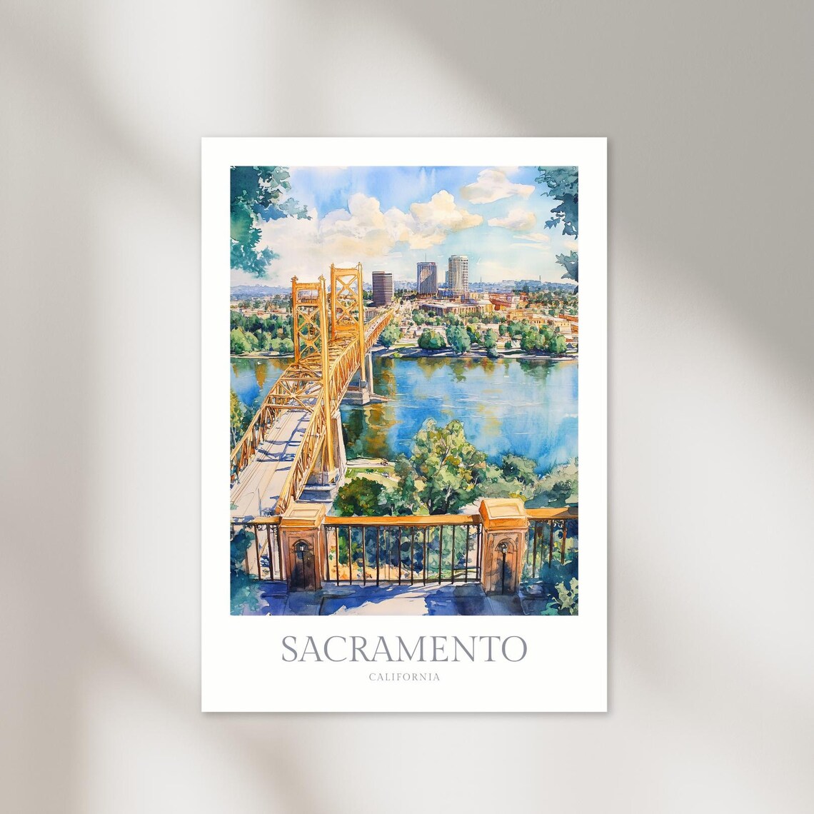 Sacramento California Watercolor Travel Poster Art Print
