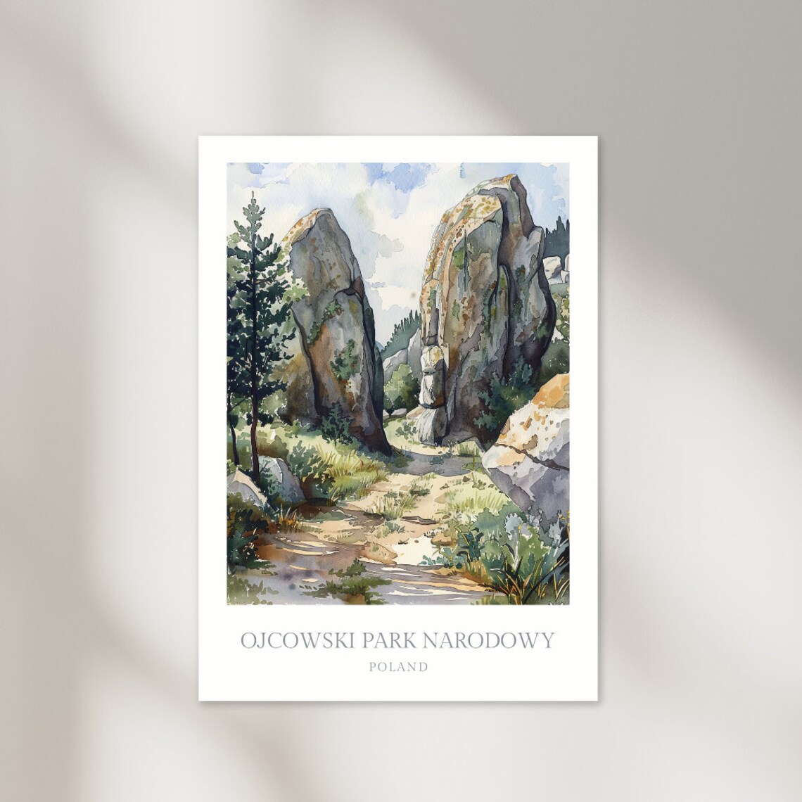 Ojcow National Park Poland Limestone Rocks Forest Watercolor Poster
