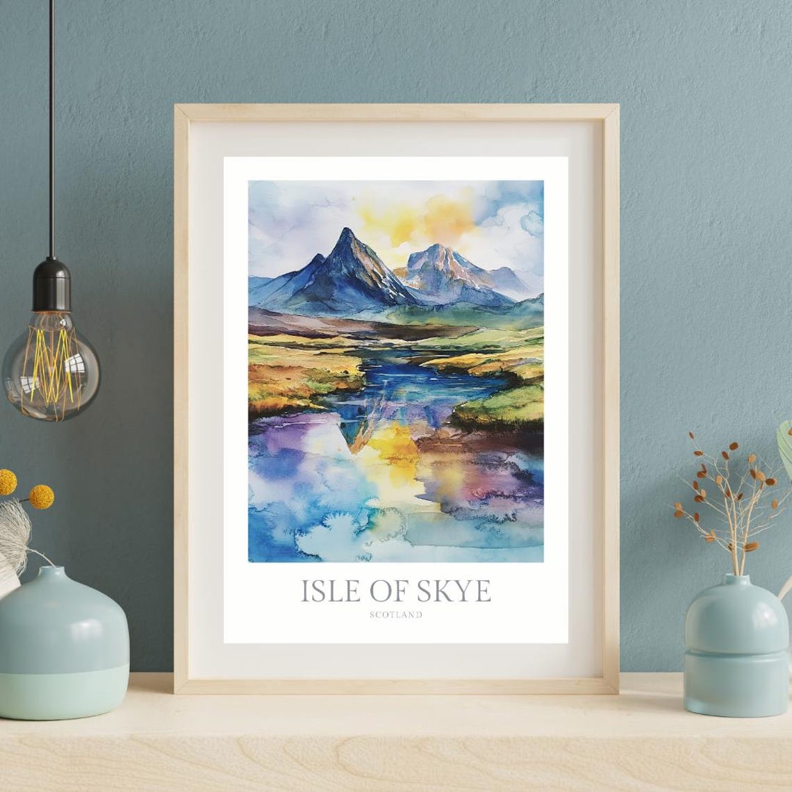Isle of Skye Scotland Mountain Lake Reflection Watercolor Poster - Image 2