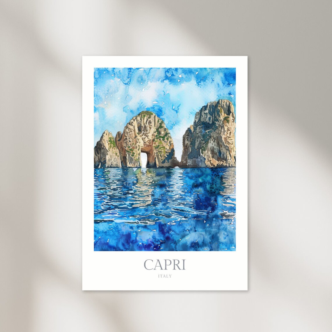 Capri Italy Faraglioni Sea Rocks Watercolor Coastal Travel Poster