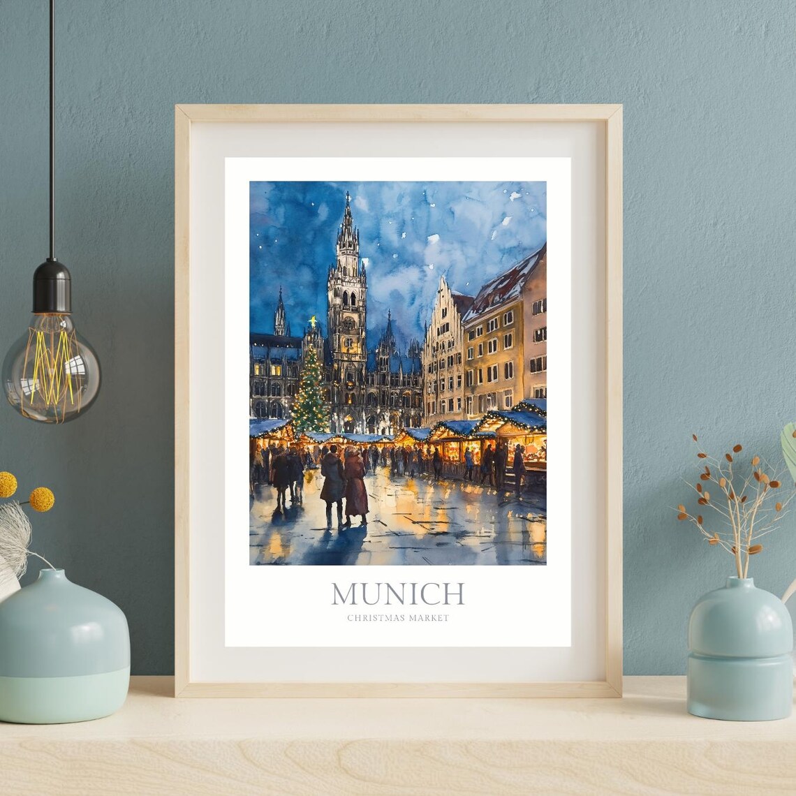 Munich Christmas Market Watercolor Poster, Holiday Art Print - Image 2