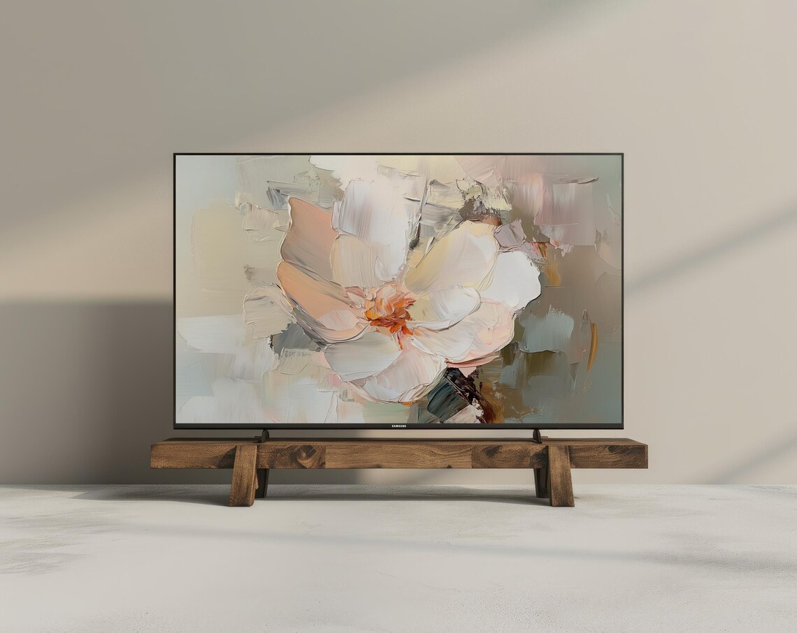 Abstract White Magnolia Flower Oil Painting Frame TV Art Poster - Image 2