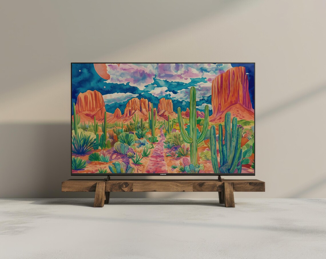 Texas Desert Cactus Colorful Southwestern Landscape Frame Tv Poster - Image 3