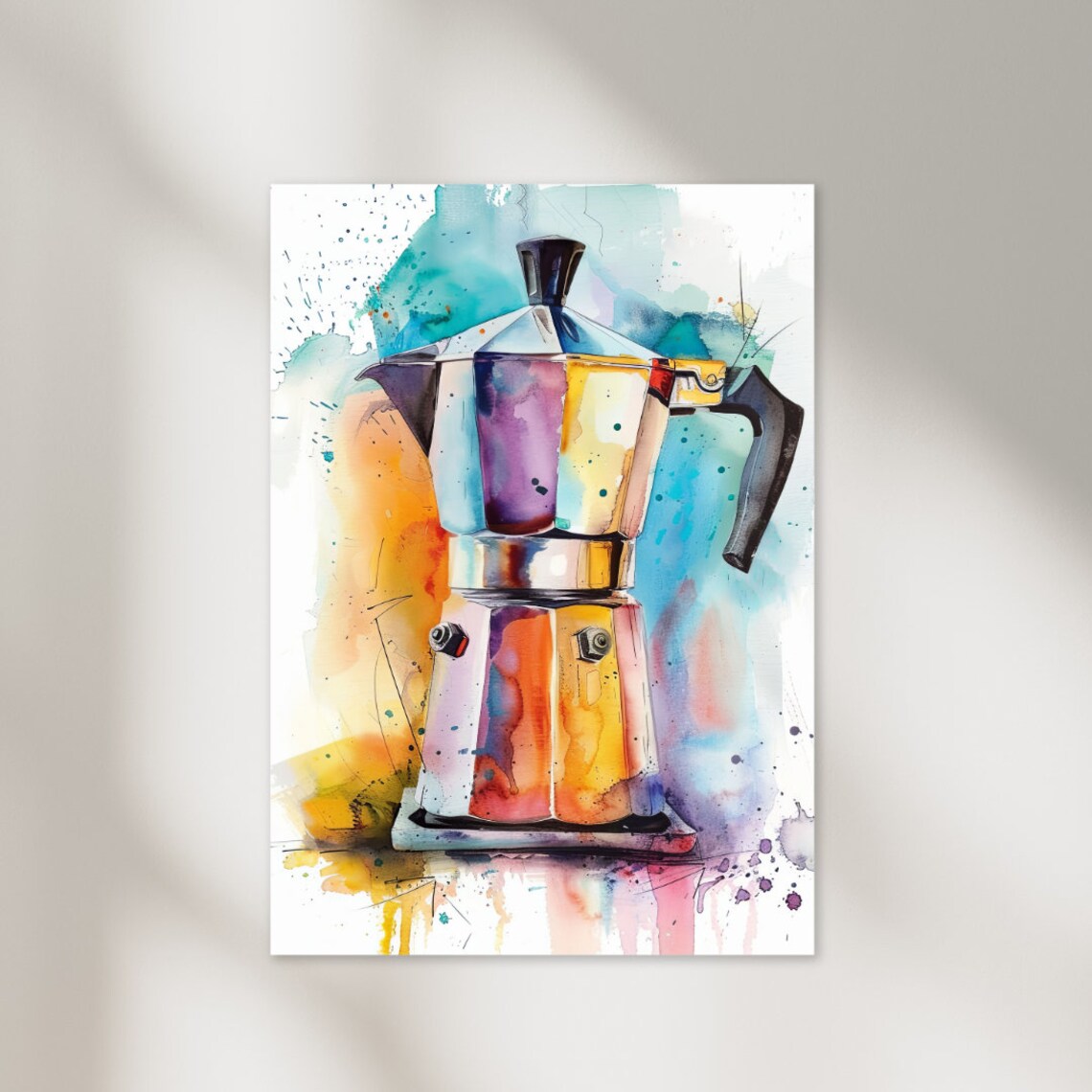 Moka Pot Watercolor Painting Coffee Home Decor Art Print
