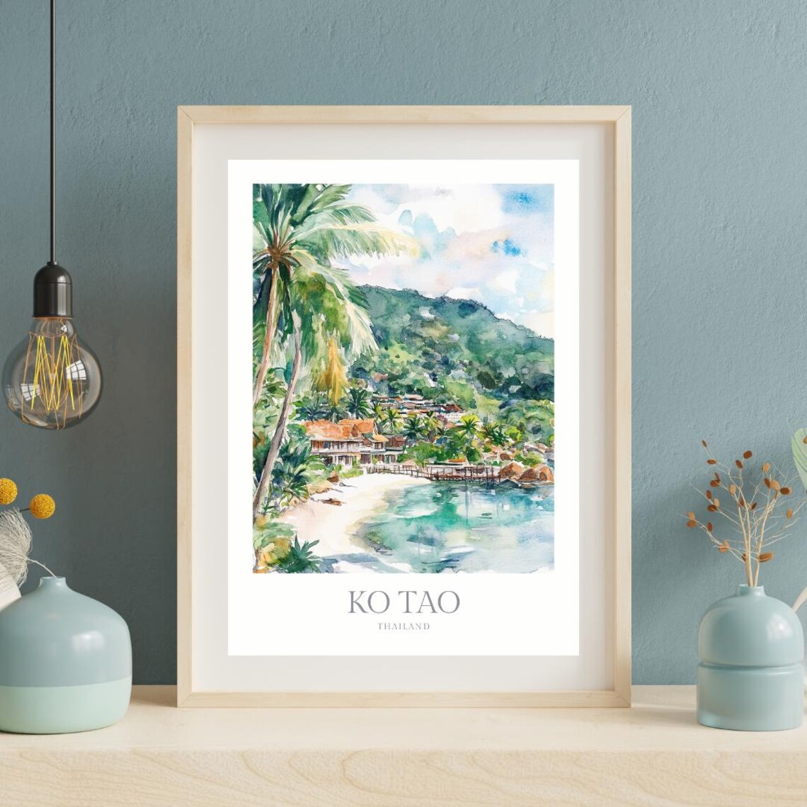 Ko Tao Thailand Beach Palms Island Cove Watercolor Travel Poster - Image 2