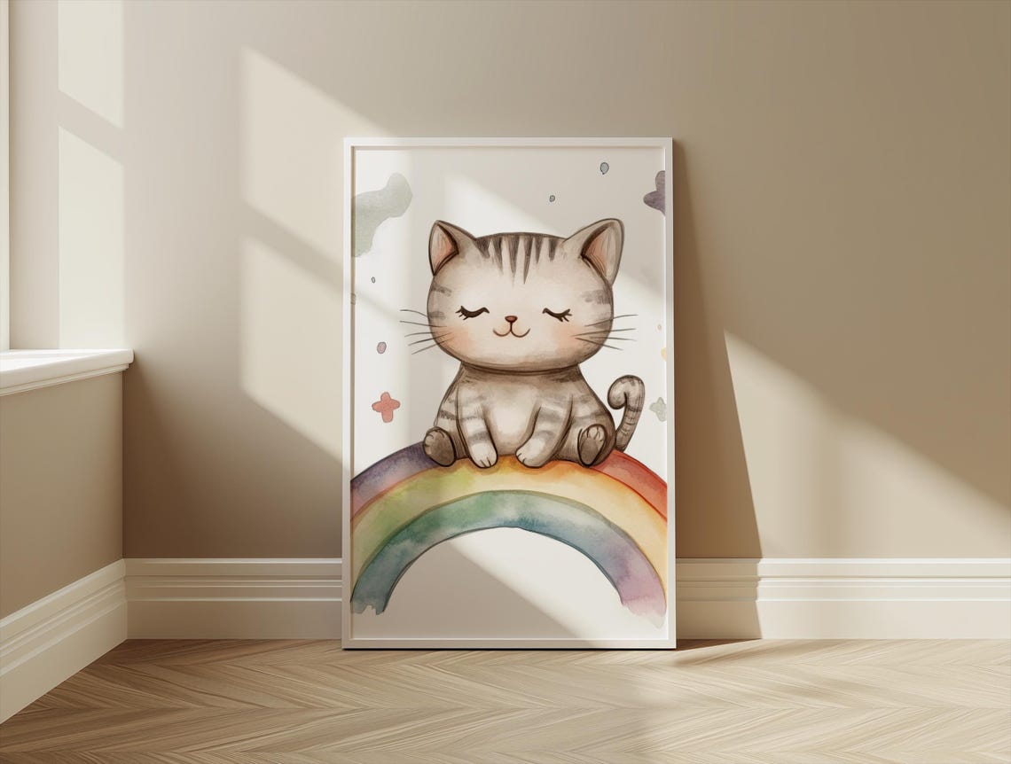 Playroom Poster Art Print Watercolour Nursery Prints Nursery Wall Art Rainbow Cat Wall Art Room Decor Home Decor - Image 3