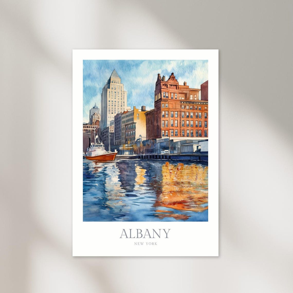 Albany New York Historic Harbor Waterfront Watercolor Cityscape Poster